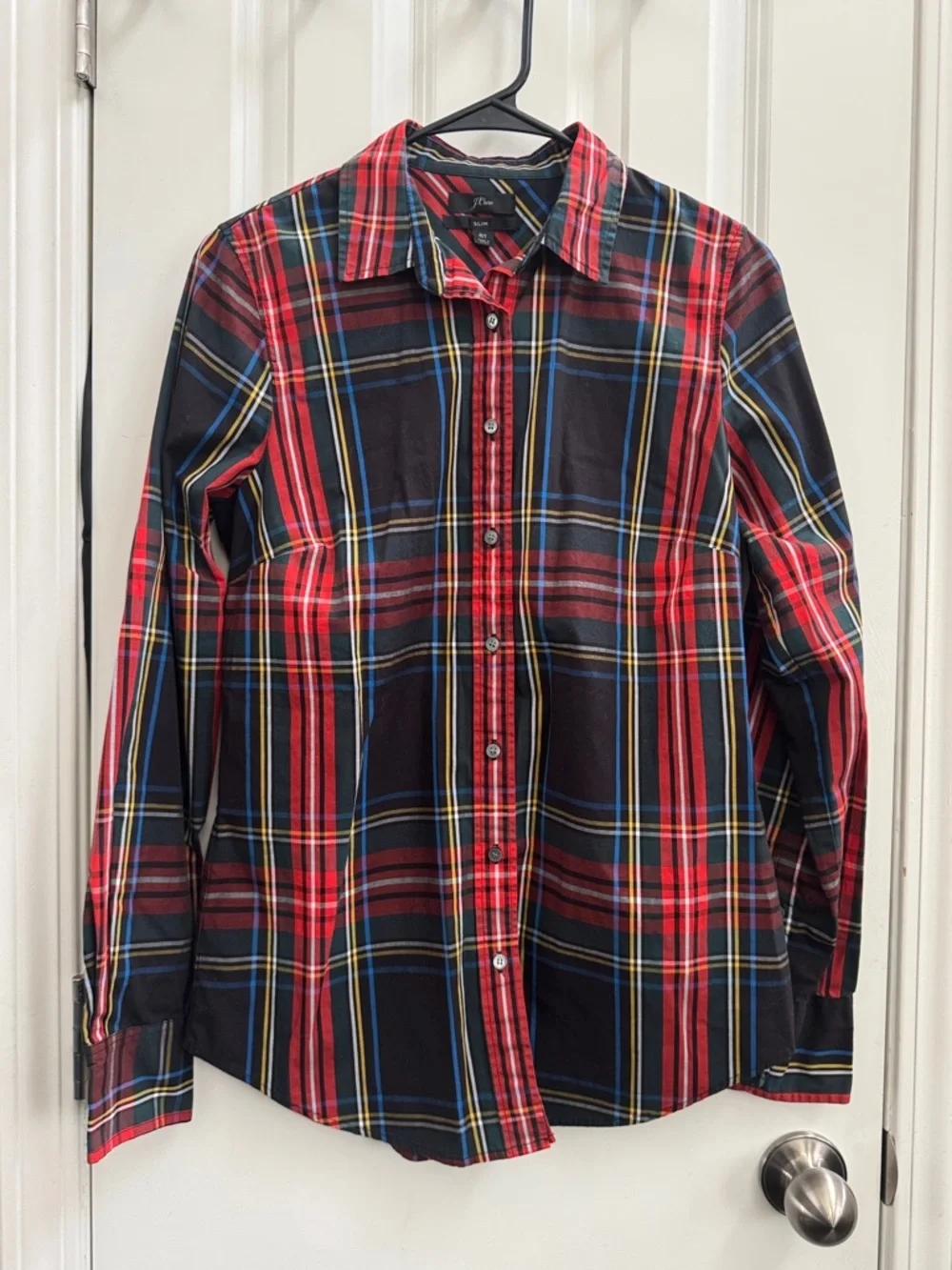 J. Crew Red, Black and Blue Plaid Button-Down Shirt, Sz 6 Tall, Like New